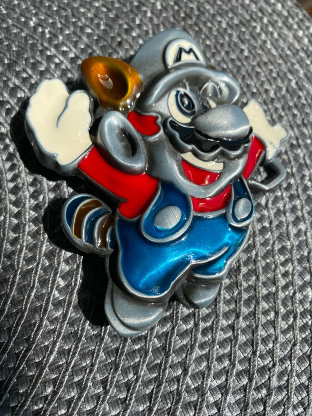 Nintendo Silver Racoon Mario Enamel Belt Buckle